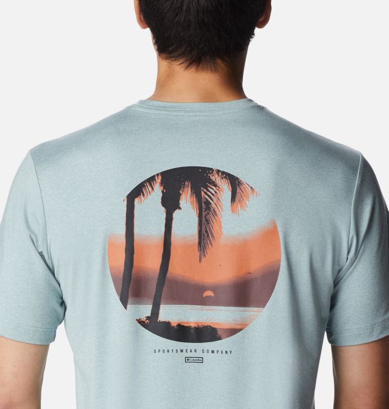 Tech Trail Graphic Tee, Color: Niagara Hthr, Palmscape Tonal Graphic, image 5