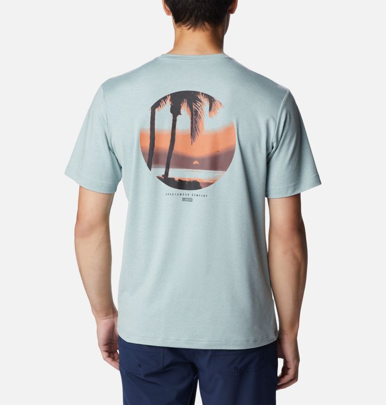 Tech Trail Graphic Tee, Color: Niagara Hthr, Palmscape Tonal Graphic, image 2