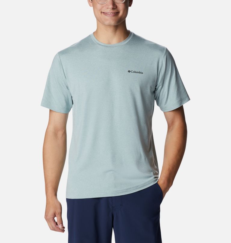 Tech Trail Graphic Tee, Color: Niagara Hthr, Palmscape Tonal Graphic, image 1