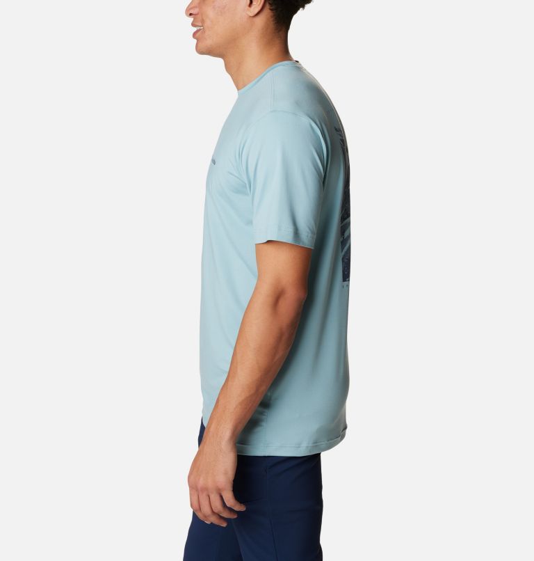 Men's Tech Trail Graphic T-Shirt, Color: Stone Blue, Slopes Graphic, image 3