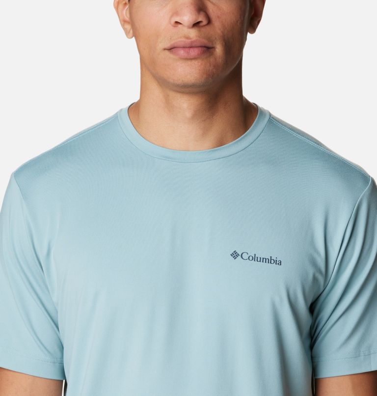 Thumbnail: Men's Tech Trail Graphic T-Shirt, Color: Stone Blue, Slopes Graphic, image 4
