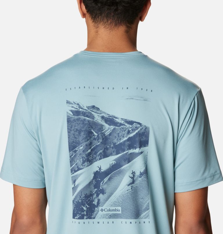 Thumbnail: Camiseta estampada Tech Trail para hombre, Color: Stone Blue, Slopes Graphic, image 5