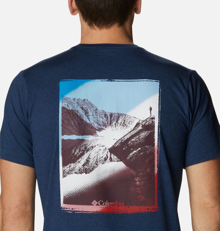Men's Tech Trail Graphic T-Shirt, Color: Collegiate Navy Heather, Mirror Mountain, image 5