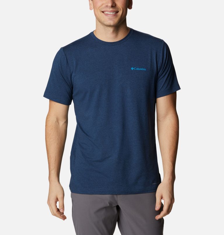 Men's Tech Trail Graphic T-Shirt, Color: Collegiate Navy Heather, Mirror Mountain, image 1