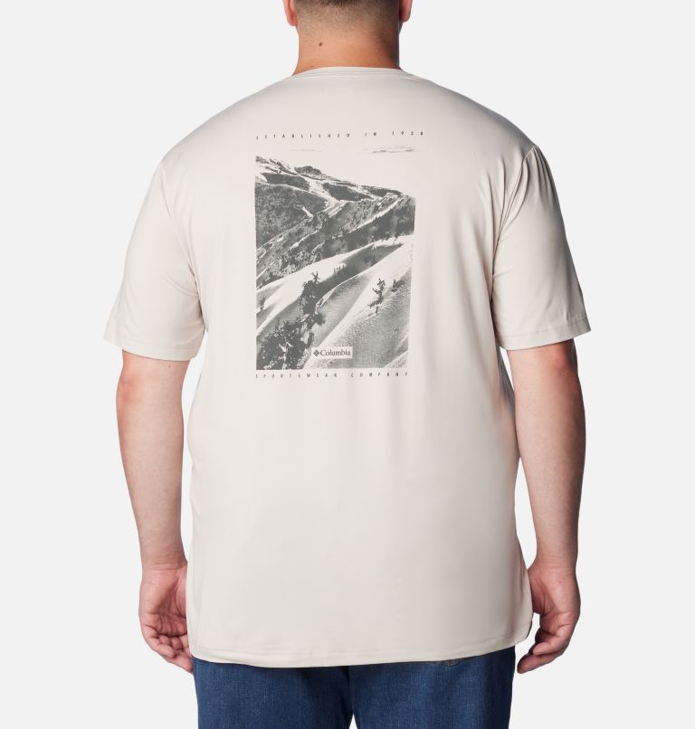 Thumbnail: Men's Tech Trail Graphic T-Shirt - Extended Size, Color: Dark Stone, Slopes Graphic, image 2