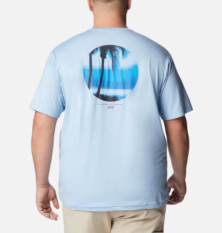 Thumbnail: Men's Tech Trail Graphic T-Shirt - Extended Size, Color: Jet Stream Hthr, Palmscape Tonal Graphic, image 2