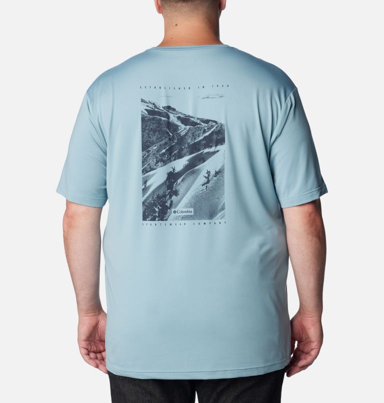 Thumbnail: Men's Tech Trail Graphic T-Shirt - Extended Size, Color: Stone Blue, Slopes Graphic, image 2