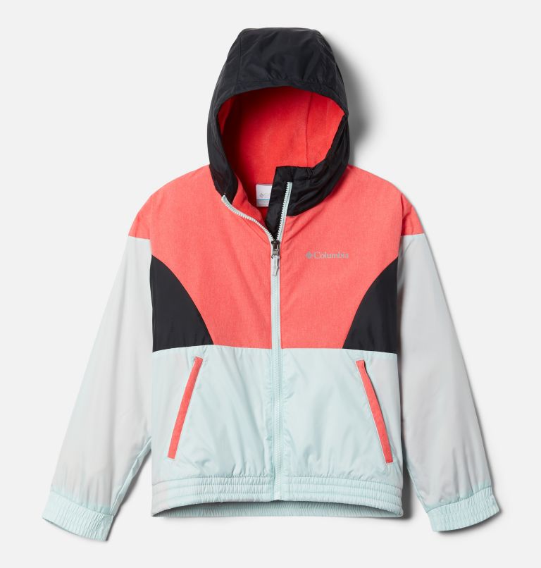 Girls' Side Hill Lined Windbreaker, Color: Icy Morn, Red Hibiscus, Black, image 1