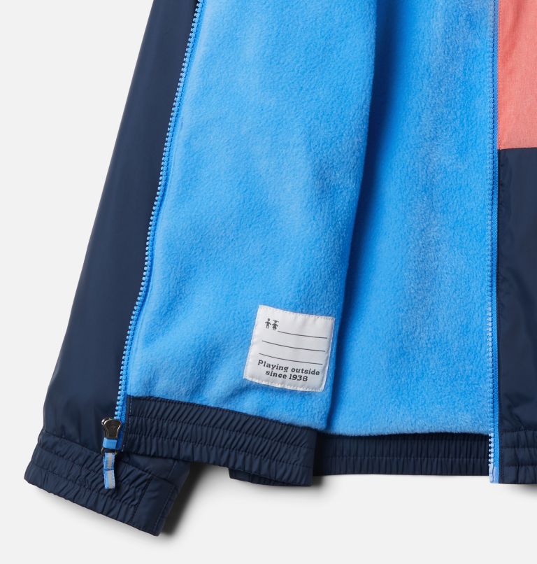 Girls' Side Hill Lined Windbreaker, Color: Collegiate Navy, Salmon, Tropic Water, image 3