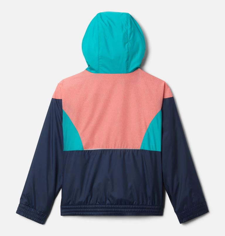 Girls' Side Hill Lined Windbreaker, Color: Collegiate Navy, Salmon, Tropic Water, image 2