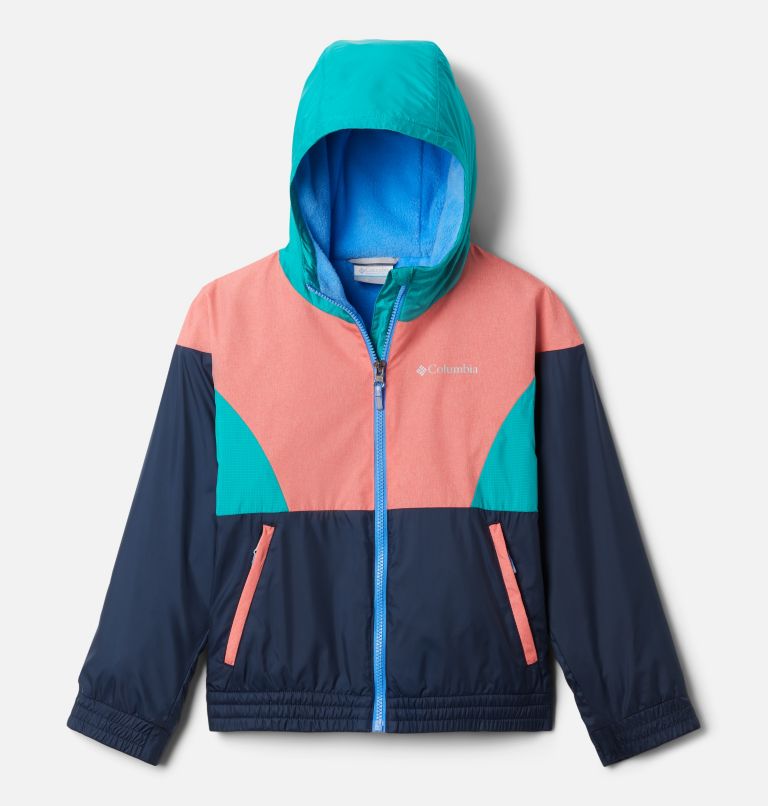 Girls' Side Hill Lined Windbreaker, Color: Collegiate Navy, Salmon, Tropic Water, image 1