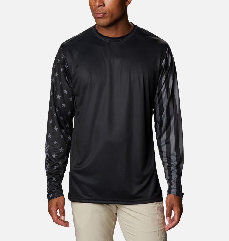 Men's PFG Terminal Tackle Americana Long Sleeve Shirt, Color: Black, City Grey, image 1