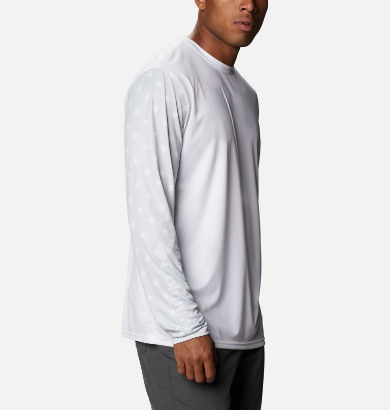 Thumbnail: Men's PFG Terminal Tackle Americana Long Sleeve Shirt, Color: White, Ice Grey, image 3