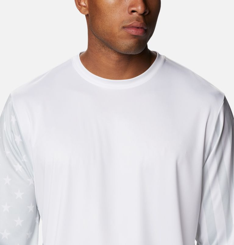 Thumbnail: Men's PFG Terminal Tackle Americana Long Sleeve Shirt, Color: White, Ice Grey, image 4