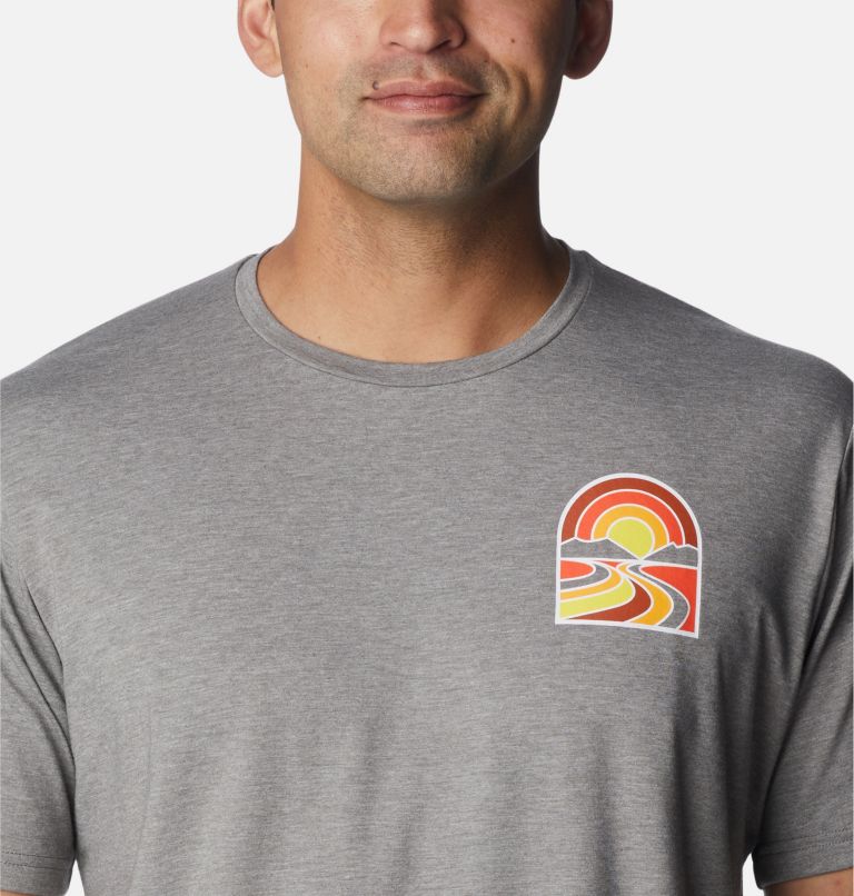 Thumbnail: Men's Sun Trek Short Sleeve Graphic T-Shirt - Tall, Color: City Grey Heather, Suntrek Trails Chest, image 4