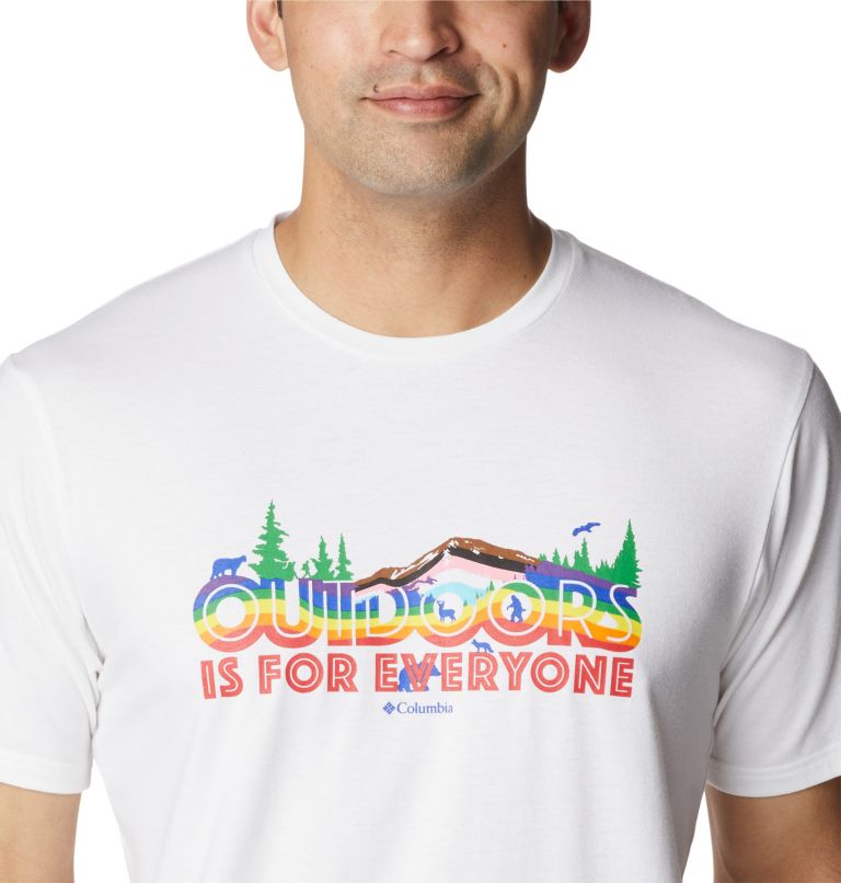 Thumbnail: Men's Sun Trek Pride Graphic T-Shirt, Color: White, All For Outdoor Pride Graphic, image 4