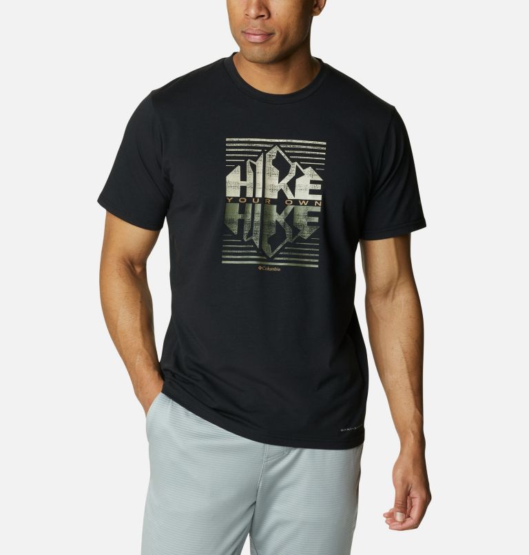 Thumbnail: Men's Sun Trek Technical T-Shirt, Color: Black, Hike Graphic, image 1