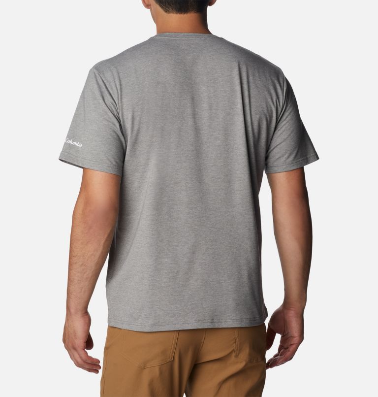 Men's Sun Trek Technical T-Shirt, Color: City Grey Heather, Suntrek Trails Chest, image 2