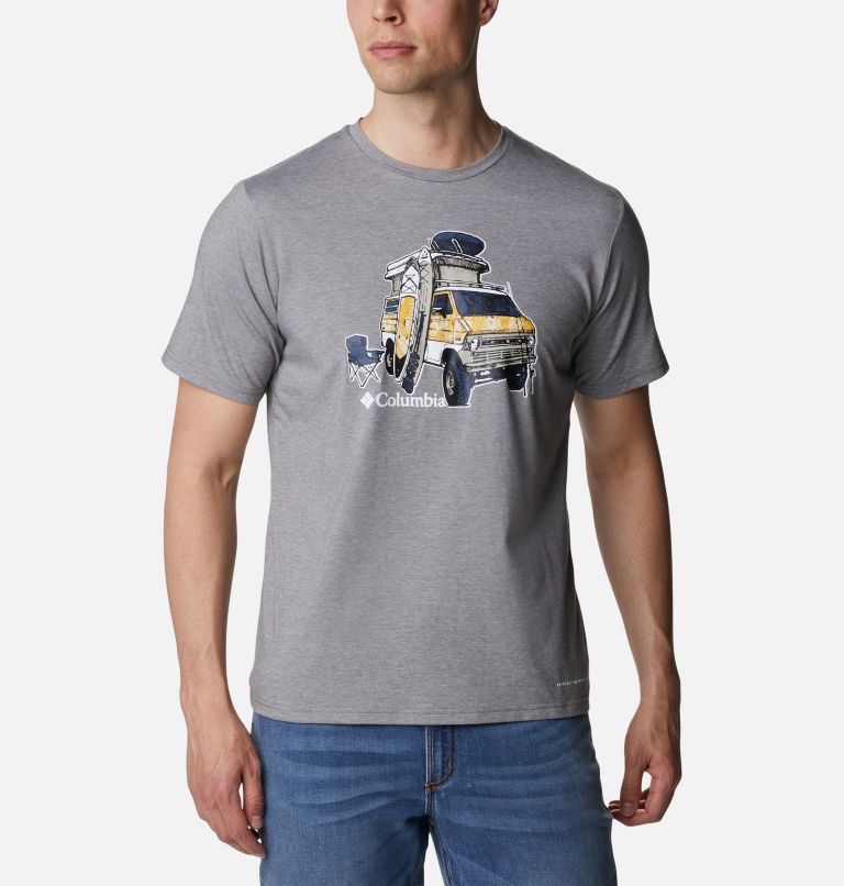 Camiseta técnica Sun Trek para hombre, Color: City Grey Heather, H2O Fanatic Graphic, image 1