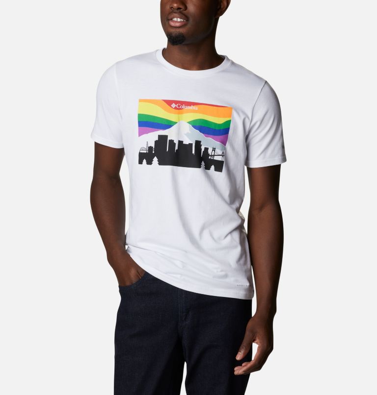Camiseta técnica Sun Trek para hombre, Color: White, Graphic Skyline, image 1