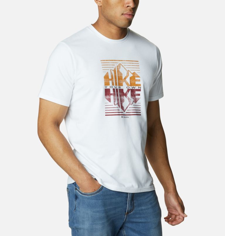 Thumbnail: Camiseta técnica Sun Trek para hombre, Color: White, Hike Graphic, image 5