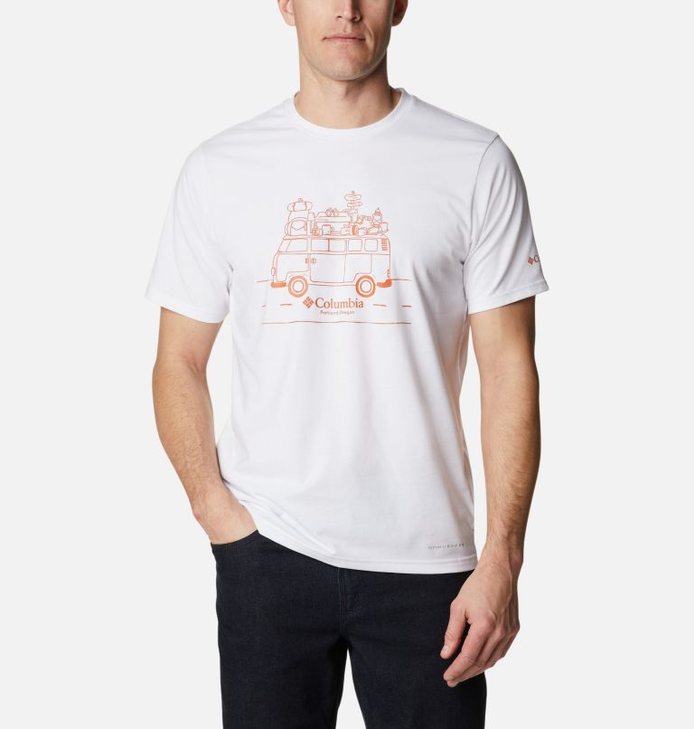 Thumbnail: Men's Sun Trek Technical T-Shirt, Color: White, Van Life Graphic, image 1