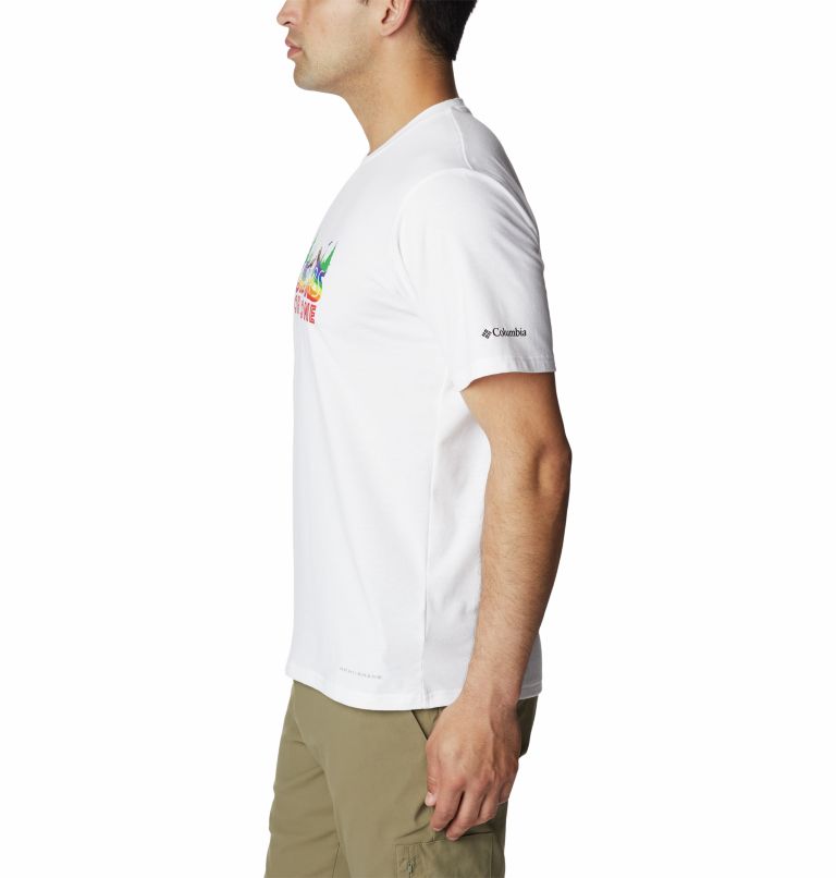 Thumbnail: Men's Sun Trek Technical T-Shirt, Color: White, All For Outdoor Pride Graphic, image 3
