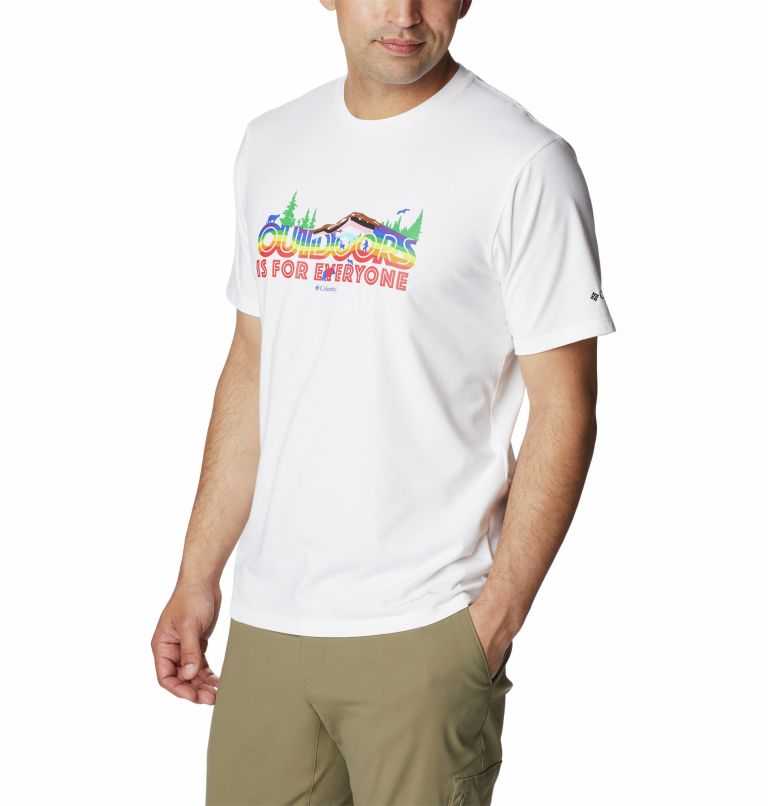 Men's Sun Trek Technical T-Shirt, Color: White, All For Outdoor Pride Graphic, image 5