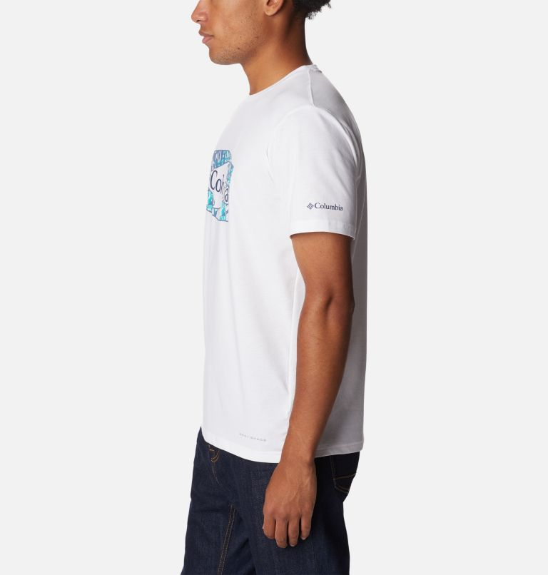 Men's Sun Trek Technical T-Shirt, Color: White, Palmed Hex Graphic, image 3
