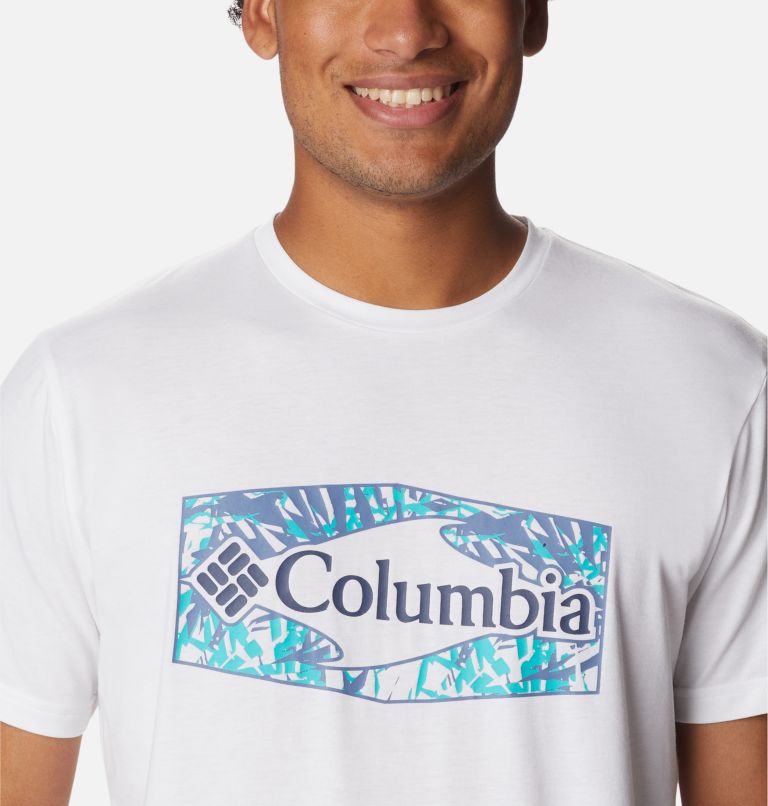 Men's Sun Trek Technical T-Shirt, Color: White, Palmed Hex Graphic, image 4