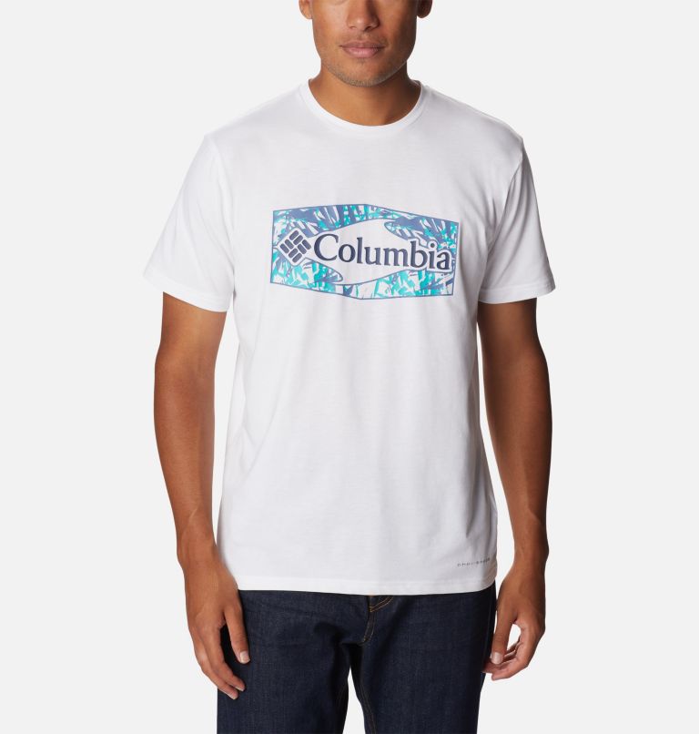 Men's Sun Trek Technical T-Shirt, Color: White, Palmed Hex Graphic, image 1