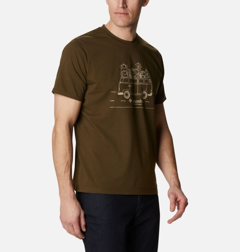 Men's Sun Trek Technical T-Shirt, Color: Olive Green, Van Life Graphic, image 5