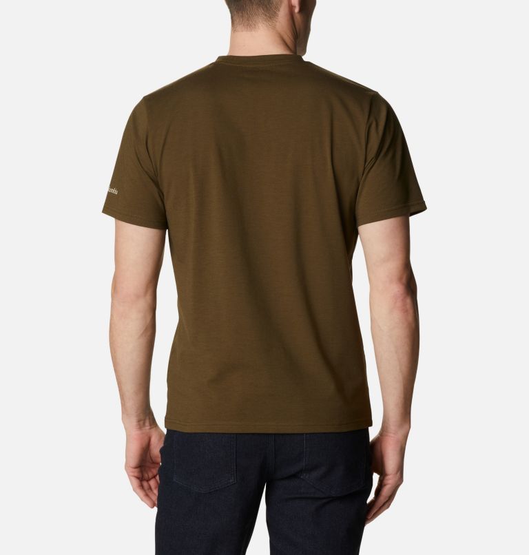 Men's Sun Trek Technical T-Shirt, Color: Olive Green, Van Life Graphic, image 2