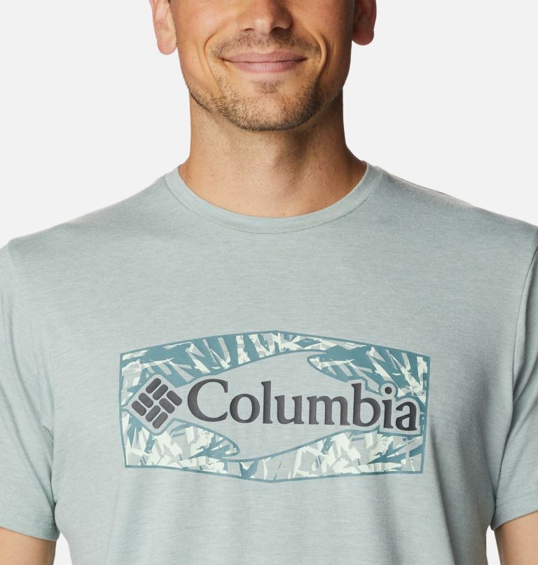Men's Sun Trek Technical T-Shirt, Color: Niagara Hthr, Palmed Hex Graphic, image 4