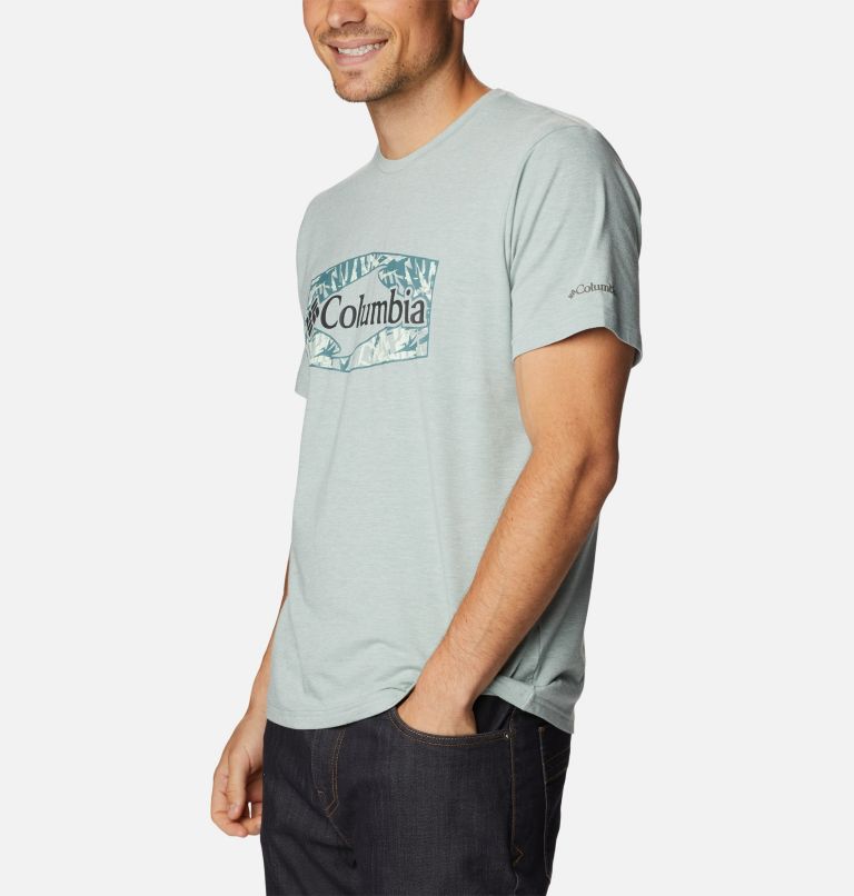 Men's Sun Trek Technical T-Shirt, Color: Niagara Hthr, Palmed Hex Graphic, image 5