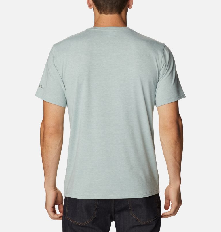 Thumbnail: Men's Sun Trek Technical T-Shirt, Color: Niagara Hthr, Palmed Hex Graphic, image 2