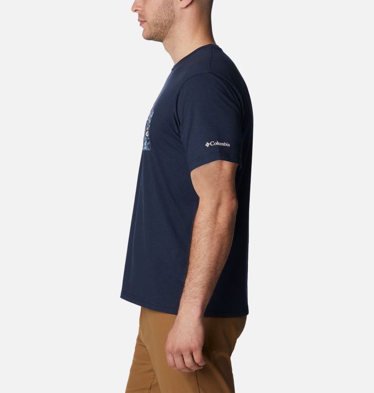 Camiseta técnica Sun Trek para hombre, Color: Collegiate Navy, Palmed Hex Graphic, image 3