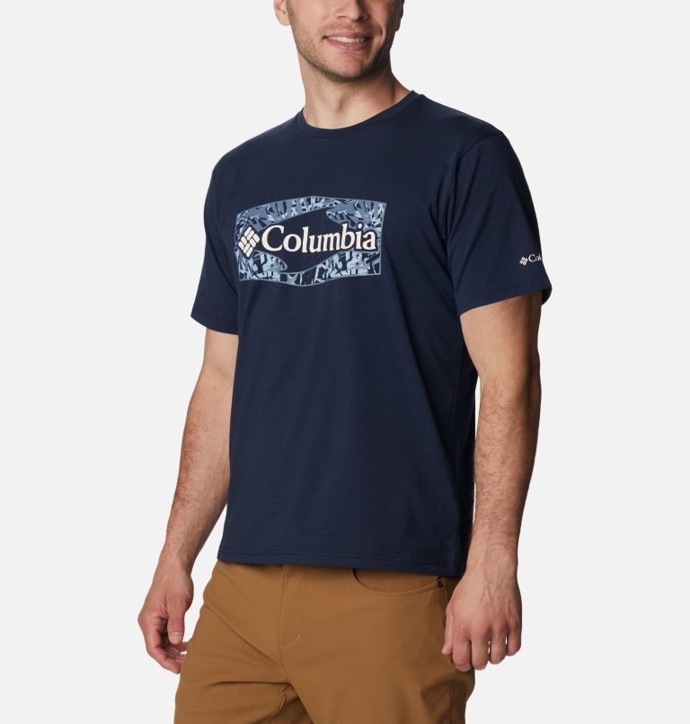 Camiseta técnica Sun Trek para hombre, Color: Collegiate Navy, Palmed Hex Graphic, image 5