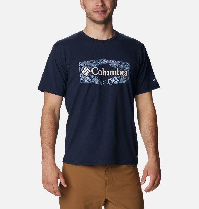 Camiseta técnica Sun Trek para hombre, Color: Collegiate Navy, Palmed Hex Graphic, image 1