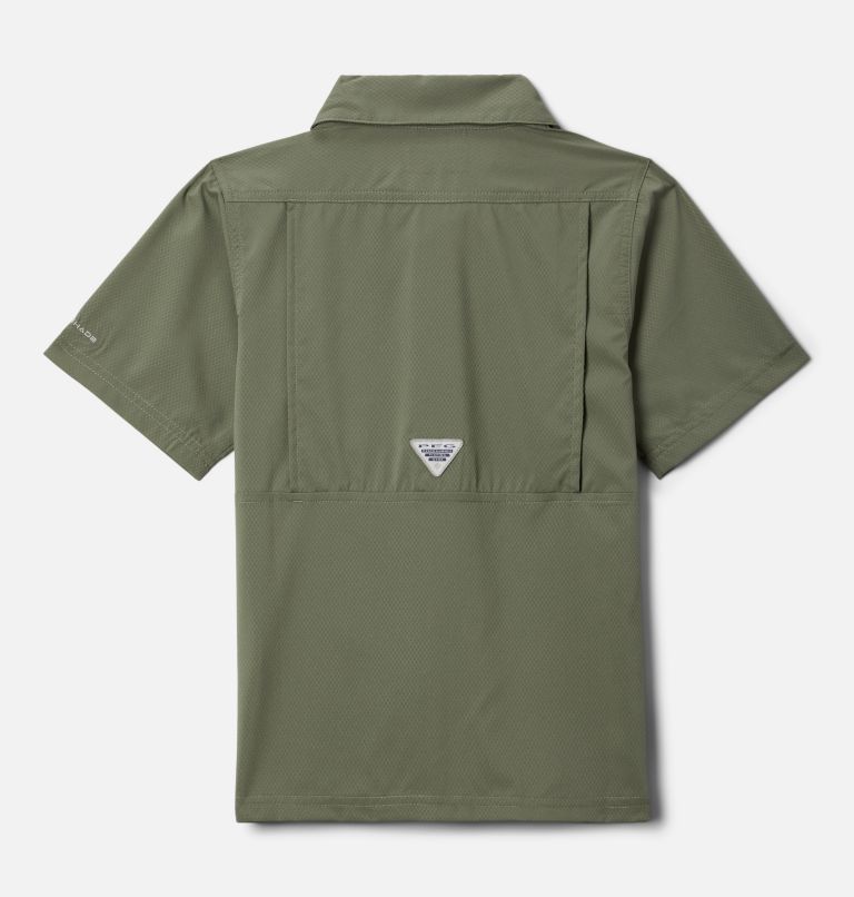 Boys' PFG Slack Tide Short Sleeve Camp Shirt, Color: Cypress, image 2
