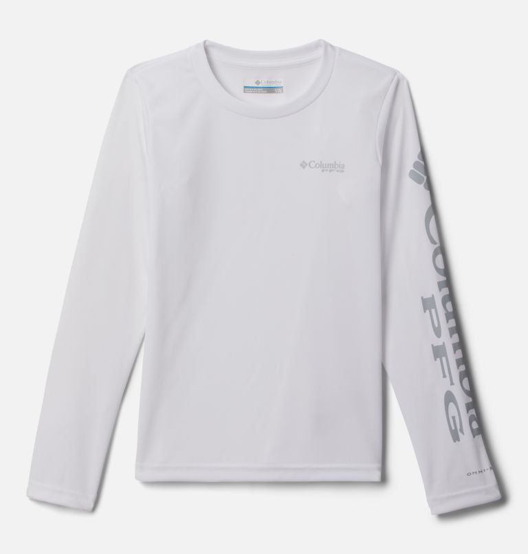 Girls PFG Tidal Long Sleeve T-Shirt, Color: White, Cirrus Grey Logo, image 1
