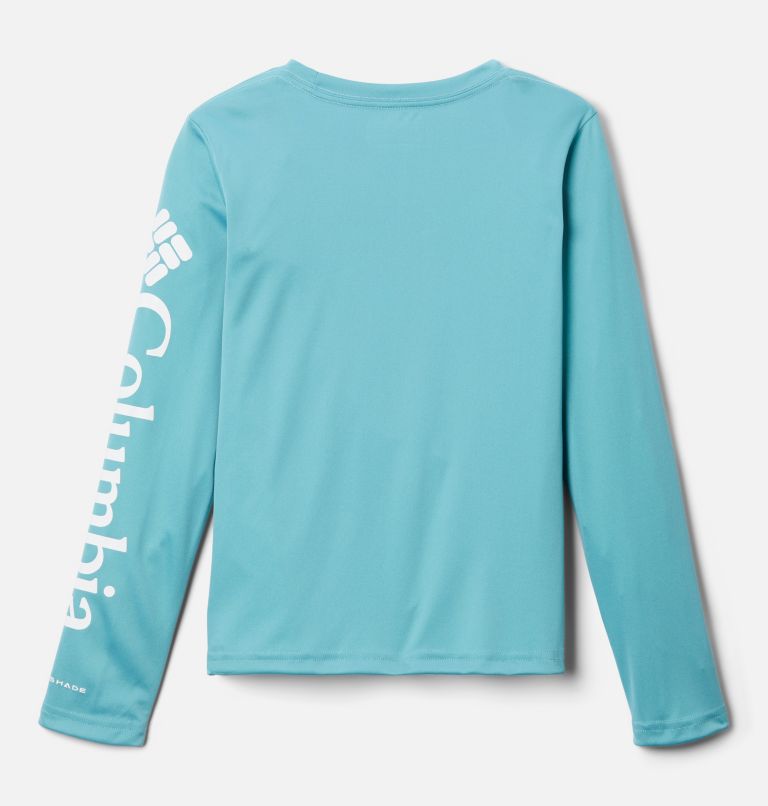 Girls PFG Tidal Long Sleeve T-Shirt, Color: Sea Wave, White Logo, image 2