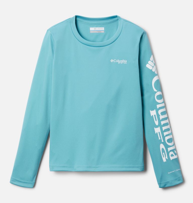Girls PFG Tidal Long Sleeve T-Shirt, Color: Sea Wave, White Logo, image 1