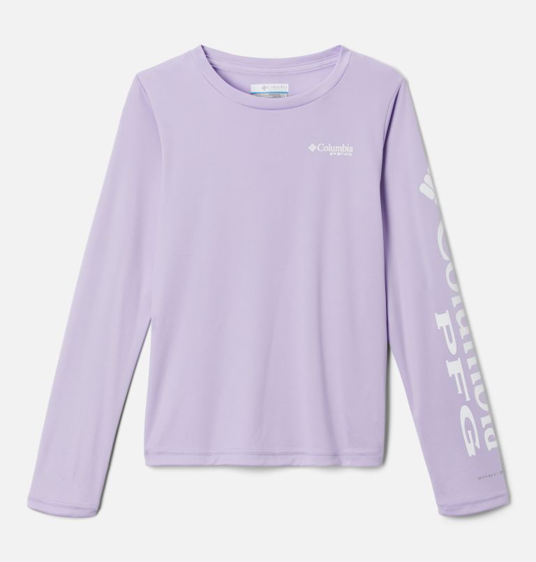 Thumbnail: Girls PFG Tidal Long Sleeve T-Shirt, Color: Soft Violet, White Logo, image 1