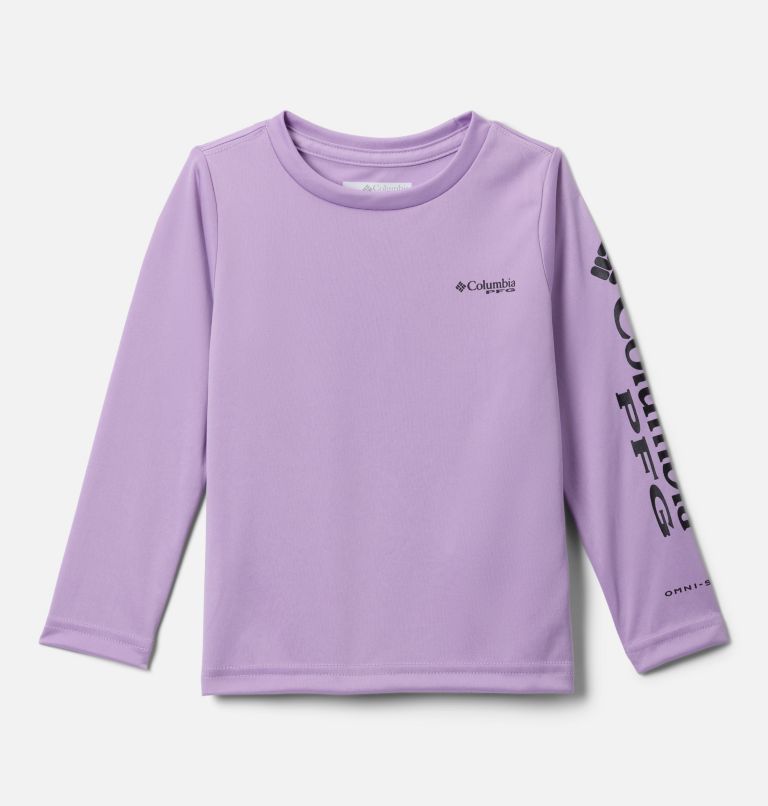 Girls' Toddler PFG Tidal Tee Long Sleeve Shirt, Color: Hydrangea, Black Logo, image 1