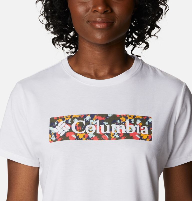 Women's Sun Trek Graphic T-Shirt, Color: White, Typhoon Bloom Frame