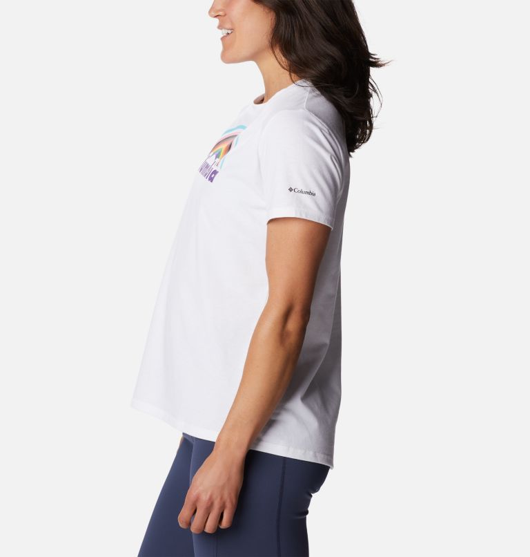 Women's Sun Trek Pride Graphic T-Shirt, Color: White, Columbia Pride