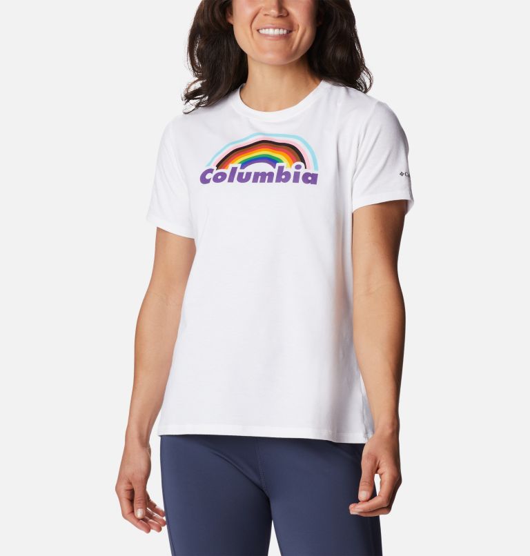 Women's Sun Trek Pride Graphic T-Shirt, Color: White, Columbia Pride, image 1