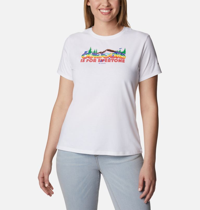 Women's Sun Trek Pride Graphic T-Shirt, Color: White, All for Outdoor Pride