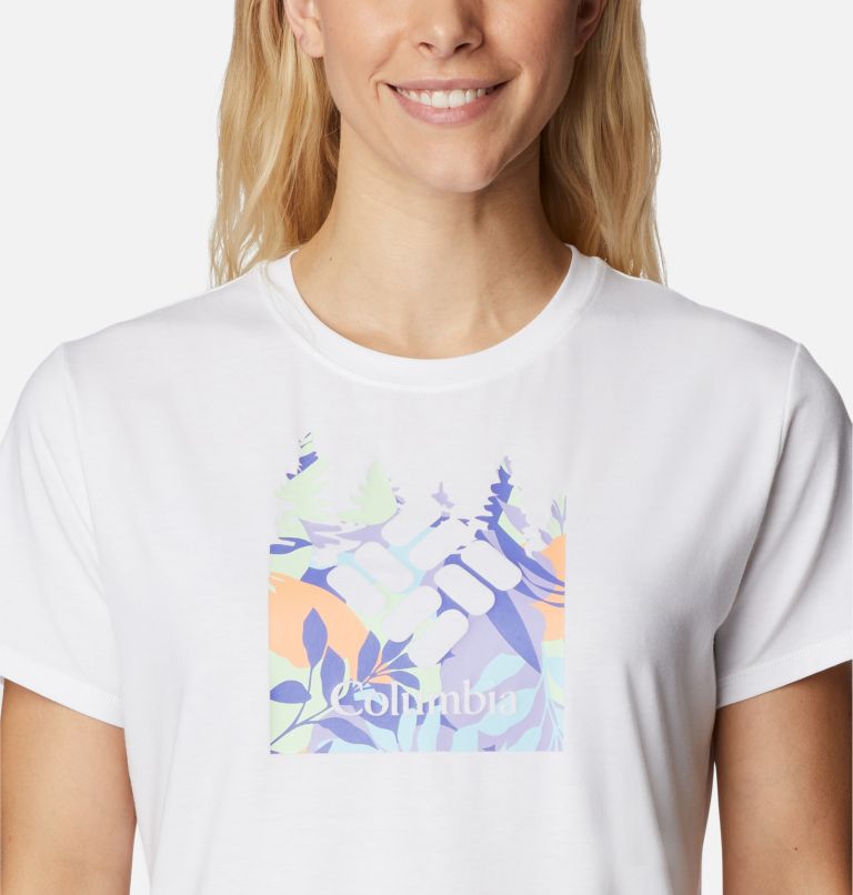 Women's Sun Trek Graphic T-Shirt, Color: White, Arboreal Swirl Graphic, image 4